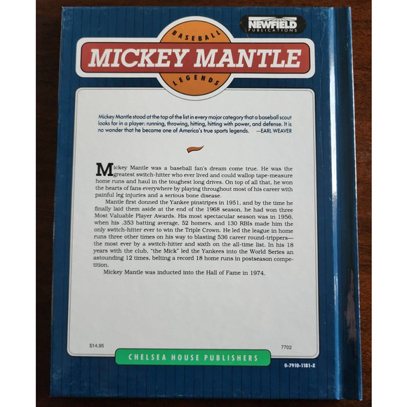 Mackey Mantle Baseball Legends 1991 Hardcover Book - Picture 2 of 2